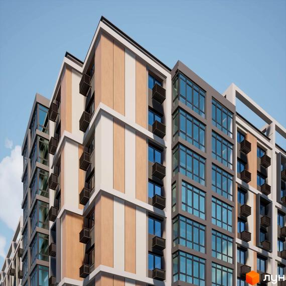 Фаворит Premium - сучасний житловий комплекс з панорамним склінням та оригінальним дизайном фасаду. Комплекс має багатоповерхові секції з балконами та кондиціонерами.