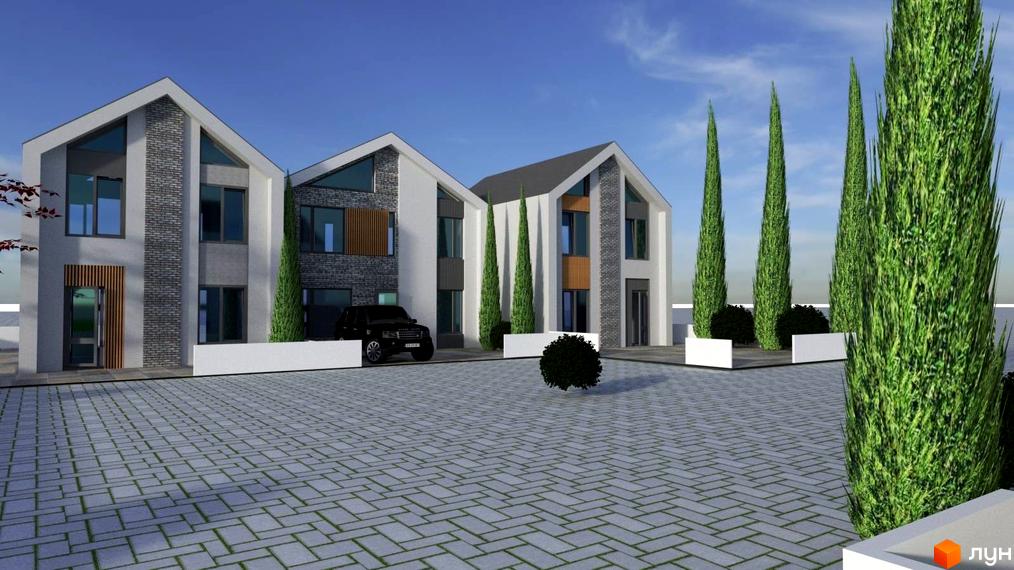 Сучасний житловий комплекс на вул. Кругова, 53, з елегантною прибудинковою територією та доглянутими деревами.