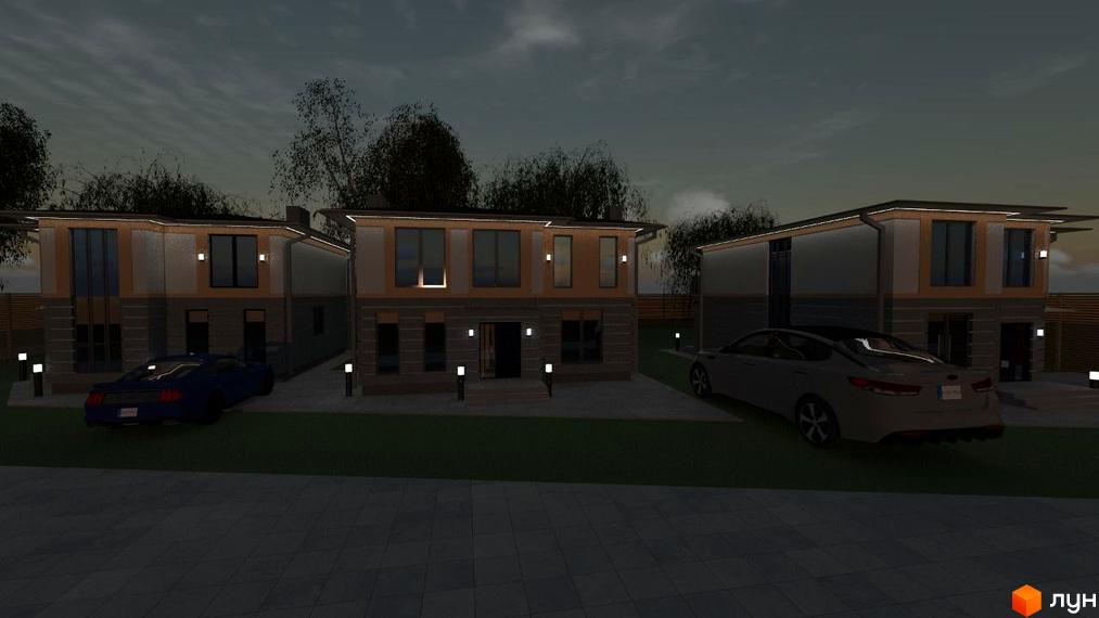 Котеджне містечко КМ Family Villas з сучасними фасадами та прибудинковою територією з автомобілями.
