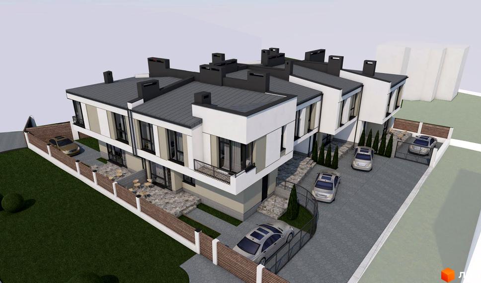 Зовнішній вигляд новобудови на вул. Київська, 9 з прибудинковою територією та автомобілями. Комплекс має кілька секцій з сучасним дизайном.