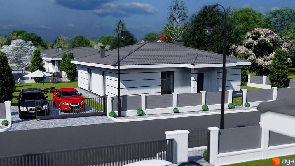 Котеджне містечко КМ Comfort Place з сучасними будинками та доглянутою прибудинковою територією з автомобілями та зеленими насадженнями.