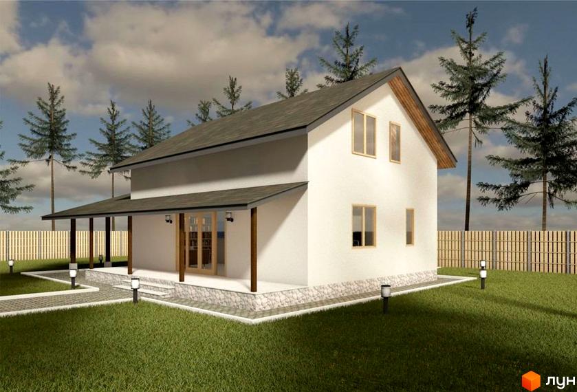 Котеджне містечко HAUSPLUSLAND Залісся: двоповерховий будинок з терасою та доглянутою прибудинковою територією, оточений деревами.