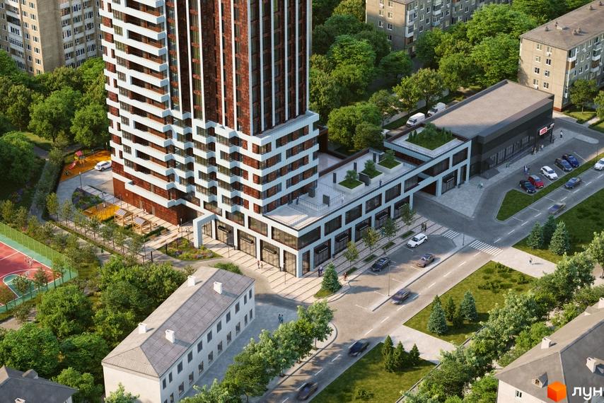 Житловий комплекс Космос - це сучасна новобудова з багатою прибудинковою територією, що включає зони для відпочинку та спорту.