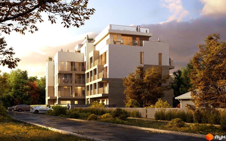 7 Avenue – житловий комплекс з балконами та терасами, оточений деревами. Навколо будинку розташована прибудинкова територія з дорогою та паркуванням.