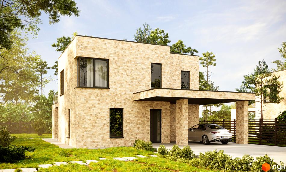 Зображення будинку в КМ Eco-residence Нові Безрадичі з фасадом з цегли та паркуванням для авто.