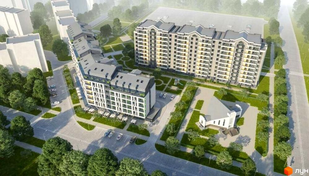 Житловий комплекс Barbara - це сучасна забудова з багатоповерховими будинками та доглянутою прибудинковою територією з зеленими зонами та парковкою.