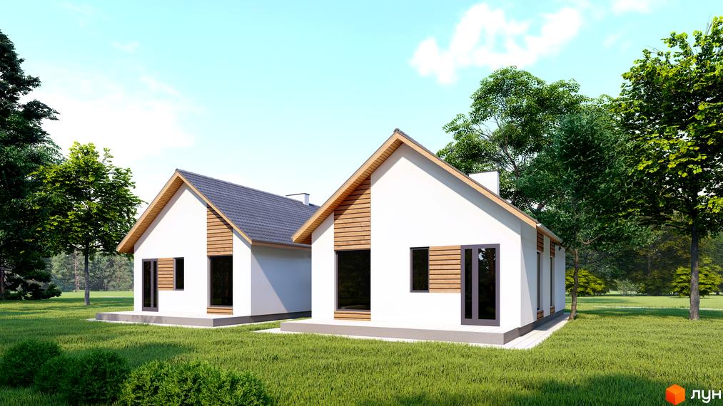 Зображення будинків Котеджного містечка Буде Дім. На фото двоповерхові будинки з сірими дахами та великою зеленою територією.