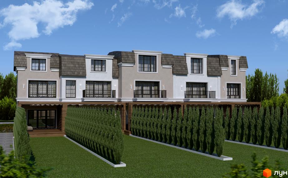 Таунхауси Real House - це сучасні будинки з мансардними дахами та балконами, оточені зеленими насадженнями та доглянутим газоном. На території комплексу є приватні дворики та зони відпочинку.