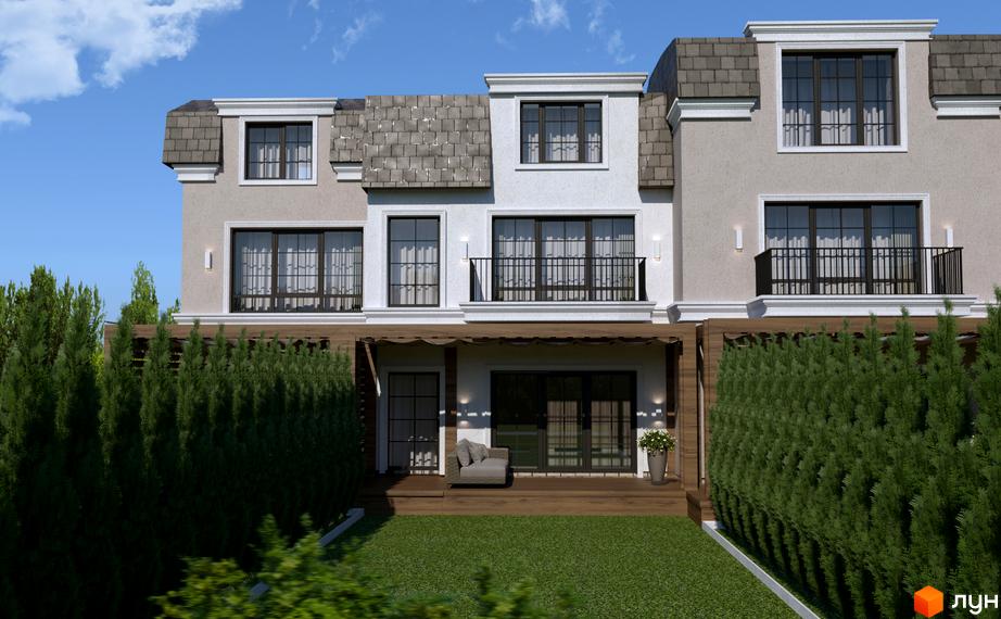 Таунхауси Real House – це двоповерхові будинки з мансардами, балконами та терасами, оточені зеленими насадженнями та доглянутим газоном.