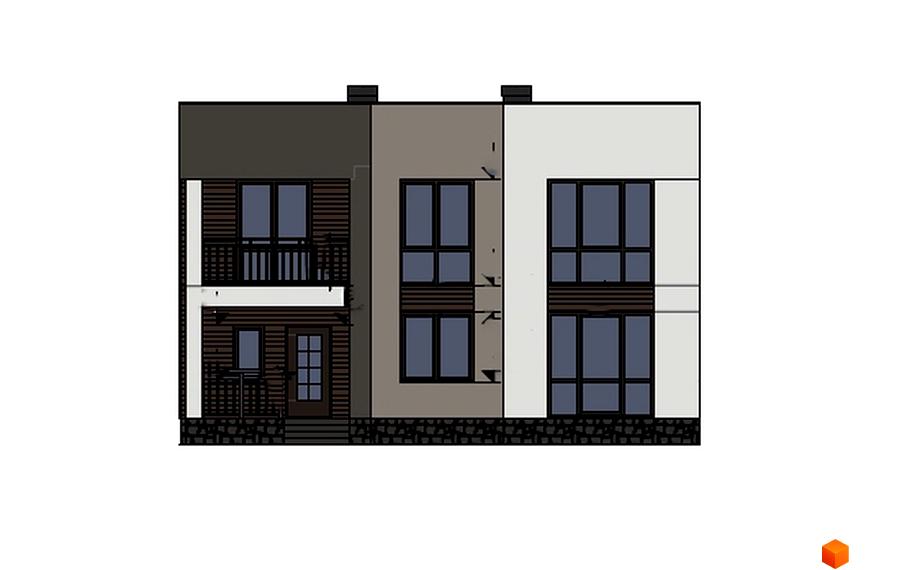 Фасад двоповерхового будинку з великими вікнами та балконом на вулиці Лісова. Житловий комплекс збудований з різних матеріалів.