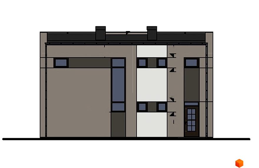 Зовнішній вигляд будинку по вулиці Лісова. Фасад з вікнами та дверима.