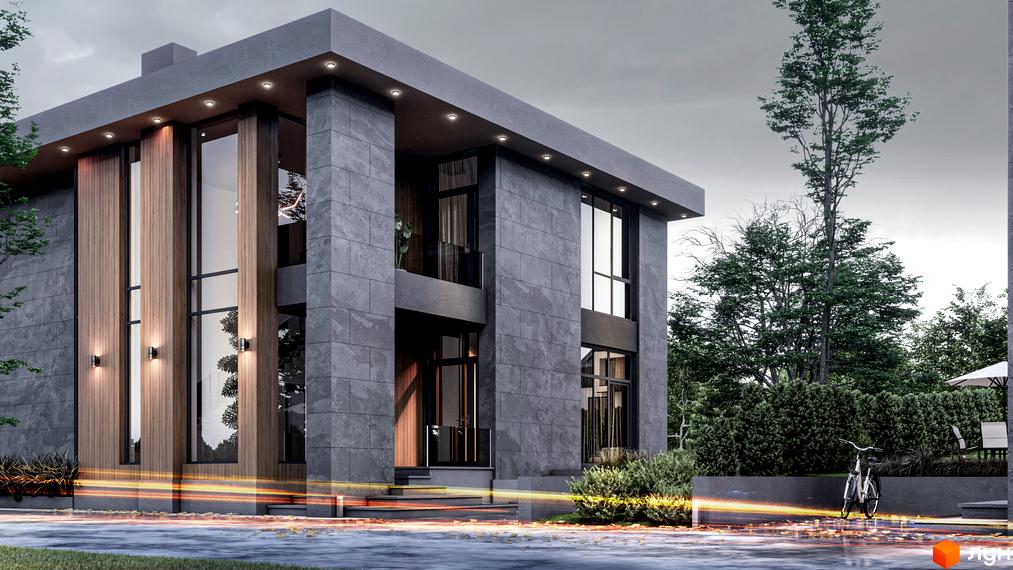 Зображення будинку в Котеджному містечку Zubra House. Навколо будинку зелені насадження та доглянута територія.