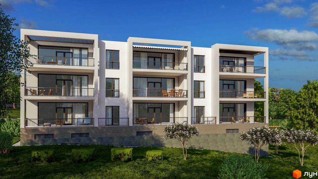 Житловий комплекс Apartment like House - це трисекційна чотириповерхова новобудова з балконами та великими вікнами. Територія навколо будинку упорядкована, з газоном та деревами.