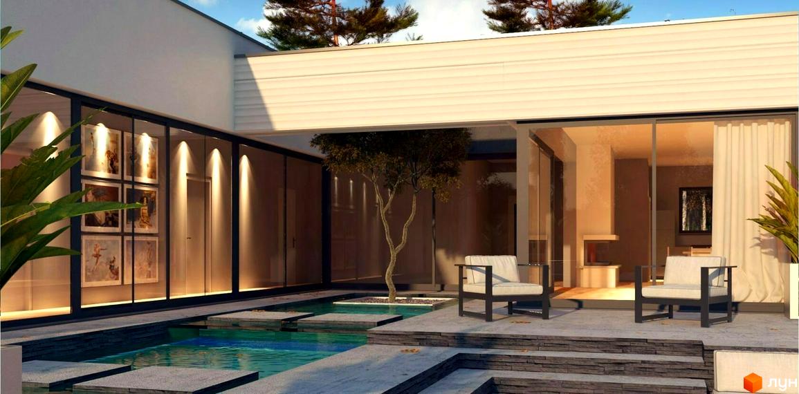 Котеджне містечко Azimut River Club з басейном та зоною відпочинку. Сучасна архітектура з великими вікнами та природним освітленням.