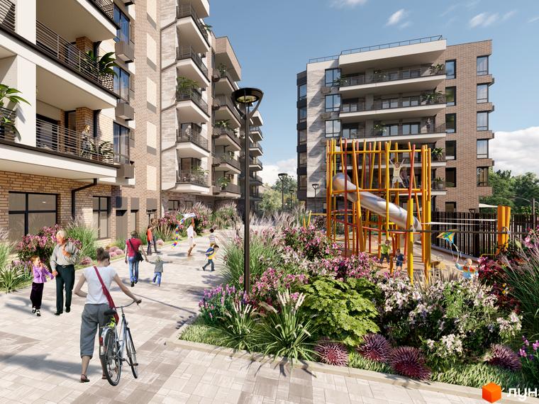 Житловий комплекс CENTRAL PARK з дитячим майданчиком та зонами відпочинку. Сучасна архітектура та зелені насадження.