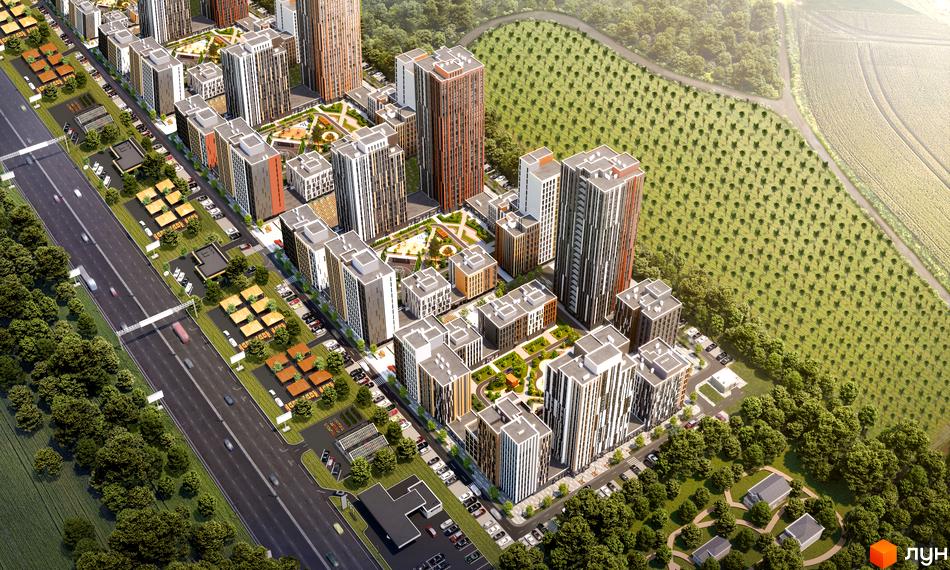 Житловий комплекс ATRIA CITY. TEREMKY – це сучасний проєкт з висотними будинками та зеленою прибудинковою територією, що розташований поруч з трасою.
