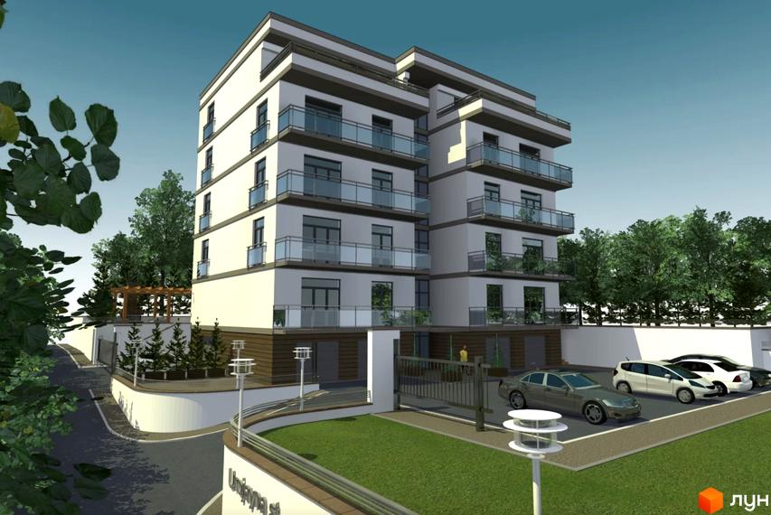 Житловий комплекс Беладжіо – це багатоповерхова новобудова з балконами та паркінгом. На території комплексу розташовані дерева та зелені насадження.