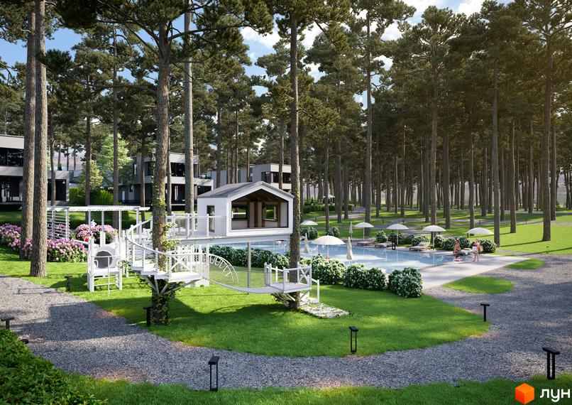 Котеджне містечко Inwood: будиночки на деревах та басейн серед сосен. Дитячий майданчик для активного відпочинку.