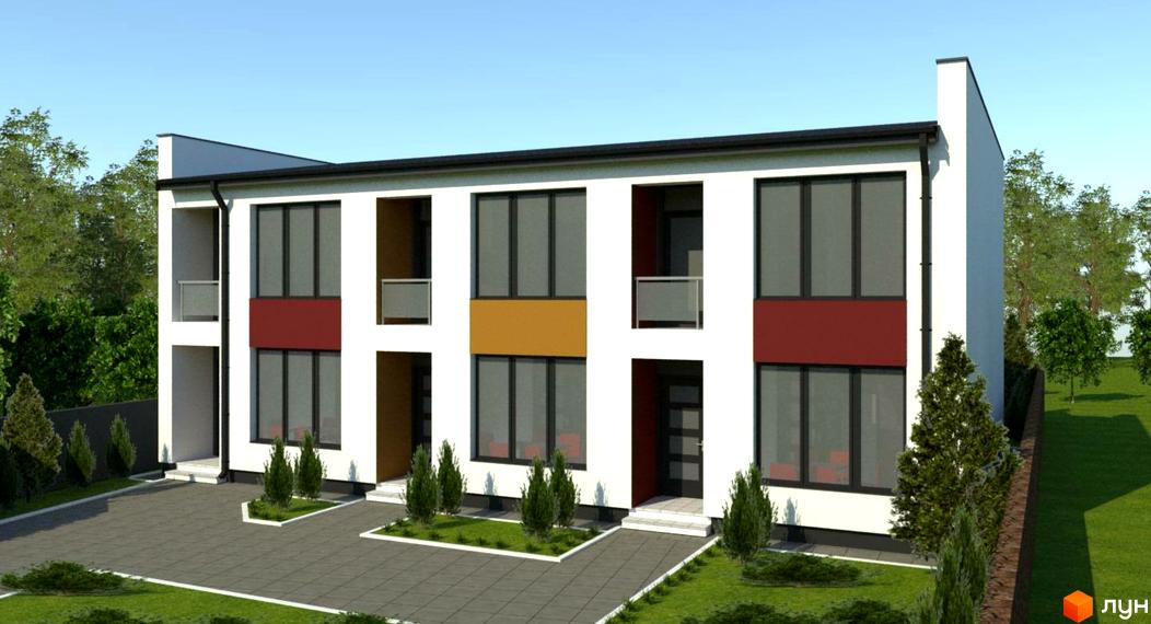 Таунхауси SweetStone House: двоповерхові будинки з великими вікнами та балконами, розташовані на доглянутій прибудинковій території з газоном та деревами.