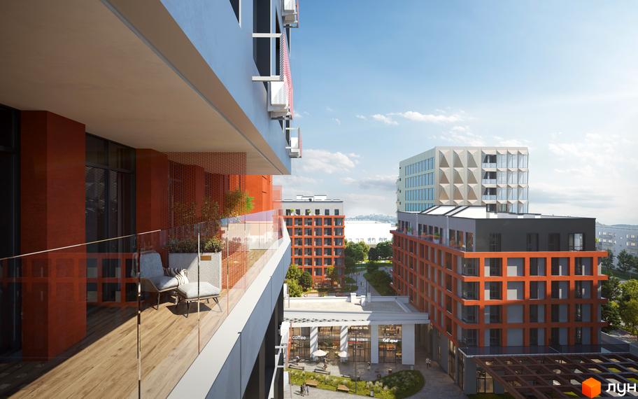 HELGA - новобудова з цегляним фасадом та балконами. На прибудинковій території розташовані зони для відпочинку та кафе.