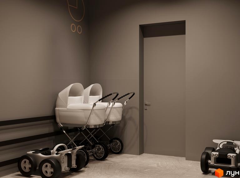Інтер'єр приміщення з дитячими візками та іграшками в Житловому комплексі A+Я.