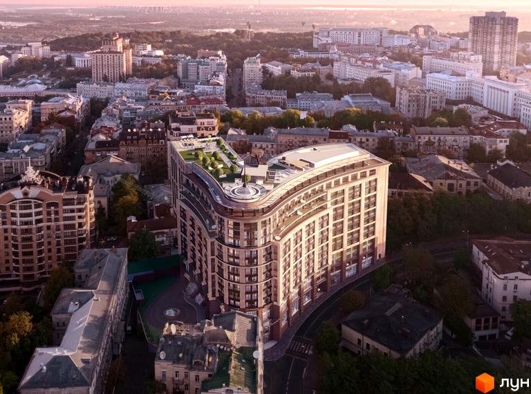 Linden Luxury Residences - вишукана архітектура та зелена тераса на даху. Сучасний житловий комплекс у серці міста з унікальним вигнутим фасадом та панорамними вікнами.