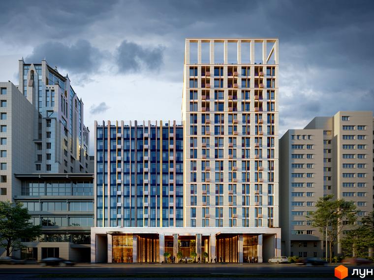 Житловий комплекс Montreal House - сучасна архітектура з елементами класики. Фасад оздоблений натуральним каменем та скляними елементами. Навколо комплексу зелені насадження та зручна інфраструктура.