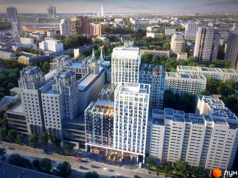 Житловий комплекс Montreal House - це сучасна архітектура та комфортне життя. Огляд фасаду будівлі та прибудинкової території.