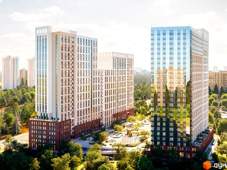 Житловий комплекс Новий Автограф - це сучасна новобудова з двома висотними будинками, один з яких має скляний фасад. Територія навколо комплексу озеленена та облаштована для відпочинку.