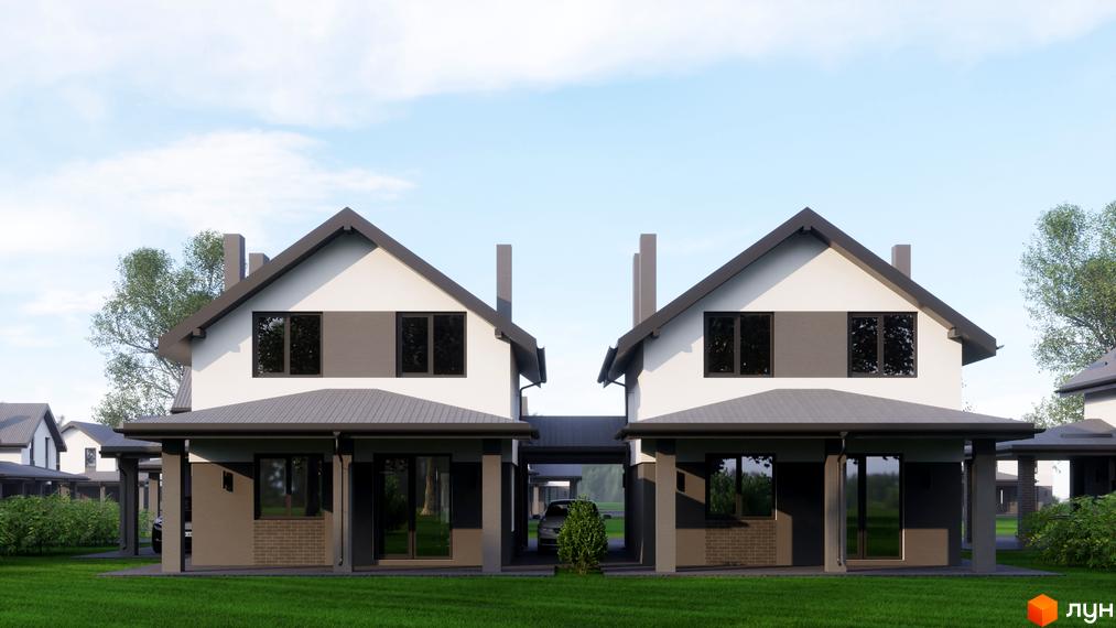 Зовнішній вигляд котеджів КМ Буде Дім. Годовиця, з доглянутою прибудинковою територією та зеленою галявиною. Опис новобудови.