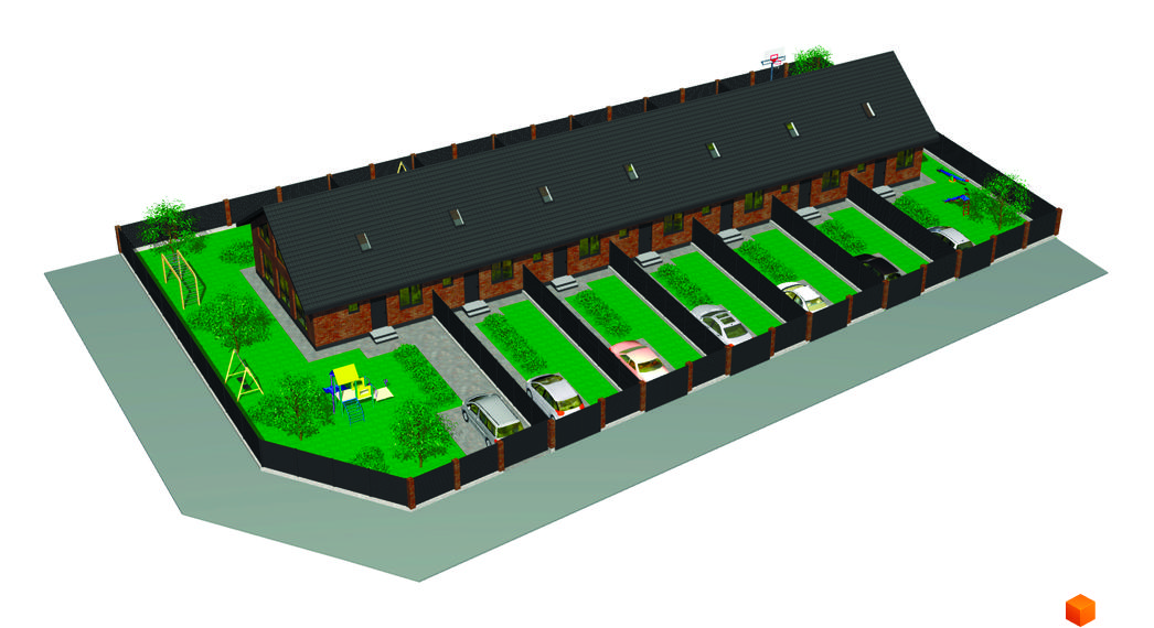 Котеджне містечко Одноповерховий Київ - Віта-Поштова. Зовнішній вигляд будинків та прибудинкова територія з парковками та дитячим майданчиком.