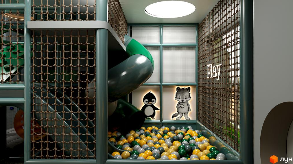 Дитяча ігрова зона в ЖК Maxima Residence з гіркою та басейном з кульок. Яскравий дизайн для дітей.