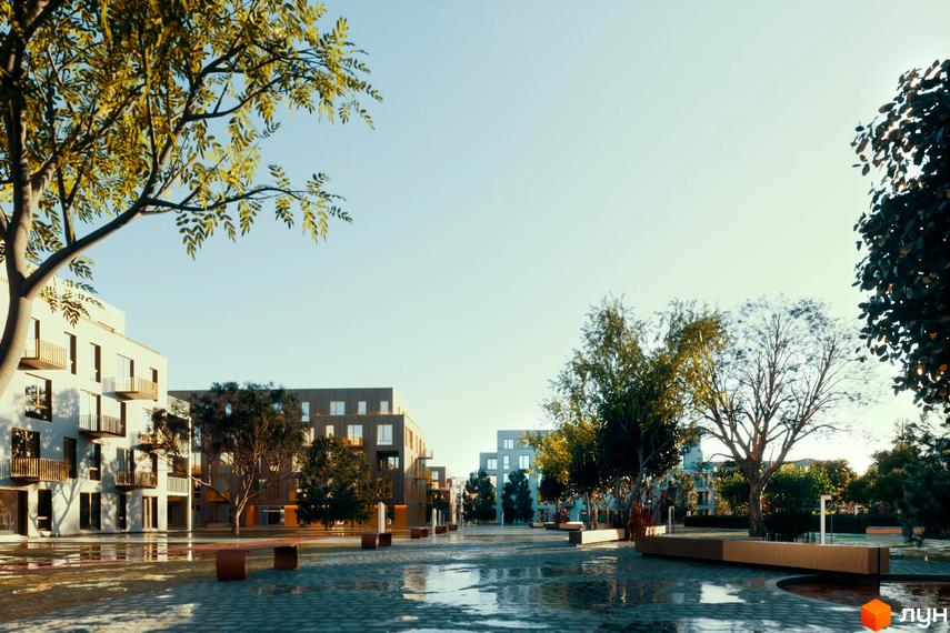 Зображення сторінки Житлового комплексу Шведський квартал. Вигляд будинку та прибудинкової території.