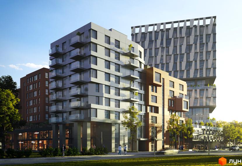 Житловий комплекс N69 Residents - це сучасна архітектура з виступаючими балконами та панорамними вікнами, що доповнюється зеленою прибудинковою територією.