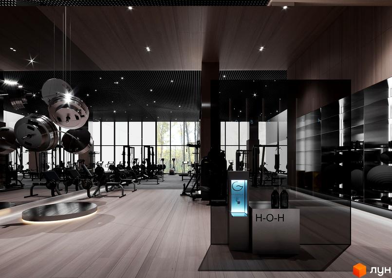 Інтер'єр тренажерного залу в житловому комплексі Signature. Сучасне обладнання та просторий дизайн для тренувань.