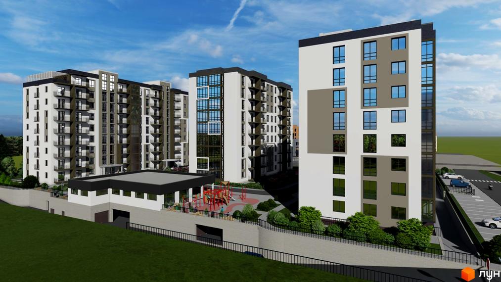 Житловий комплекс Шептицького - це сучасна новобудова з елегантною фасадною частиною та просторою прибудинковою територією з дитячим майданчиком.