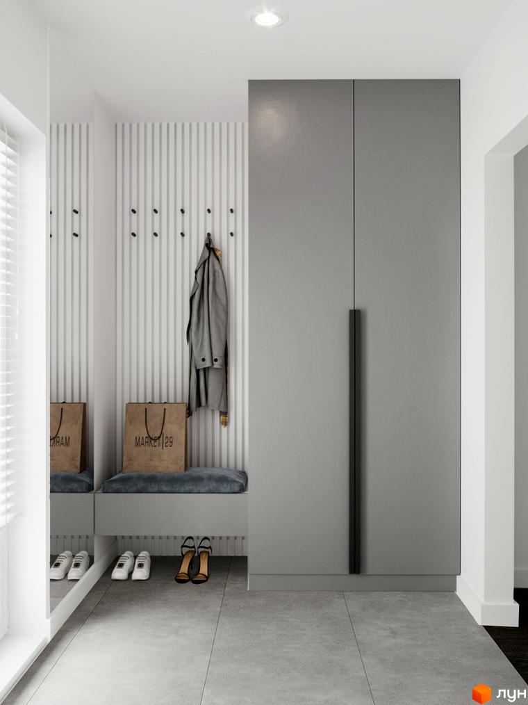 Котеджне містечко Перлина Процева: передпокій з шафою, лавою та вішаками. Стильний дизайн та функціональність для вашого дому.