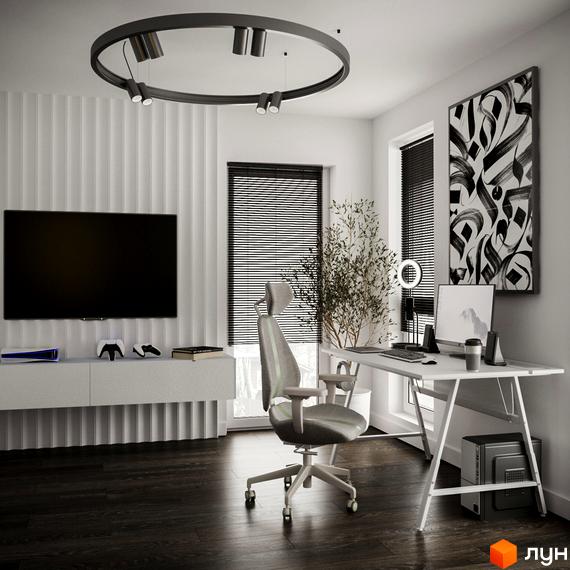 Сучасний інтер'єр квартири з робочим місцем та зоною відпочинку. КМ Перлина Процева – комфортне житло для вашої родини.