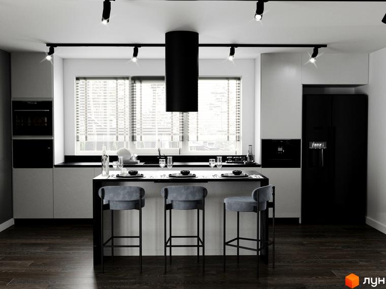 Сучасна кухня з острівцем та барними стільцями. КМ Перлина Процева – ваш новий дім.