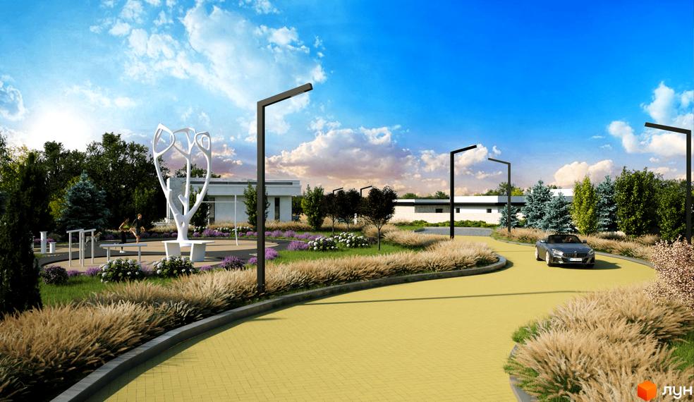 Котеджне містечко Obriy Family Club. Сучасний комплекс з зоною для відпочинку та спорту, доглянутою територією та дорогою для автомобілів.