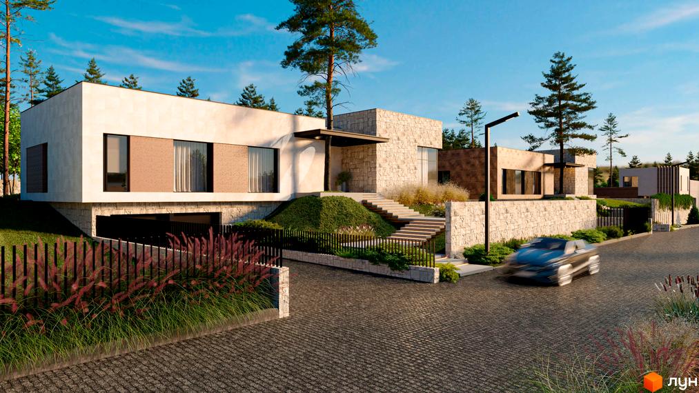 Котеджне містечко Obriy Family Club. Будинки з натурального каменю та світлої штукатурки, з великими вікнами. Прибудинкова територія з ландшафтним дизайном та бруківкою.