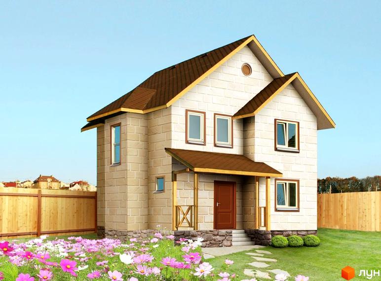 КМ Happy Land - двоповерховий будинок з коричневим дахом та світлими стінами, оточений квітами та зеленою галявиною. Навколо дерев'яний паркан, що відділяє територію.