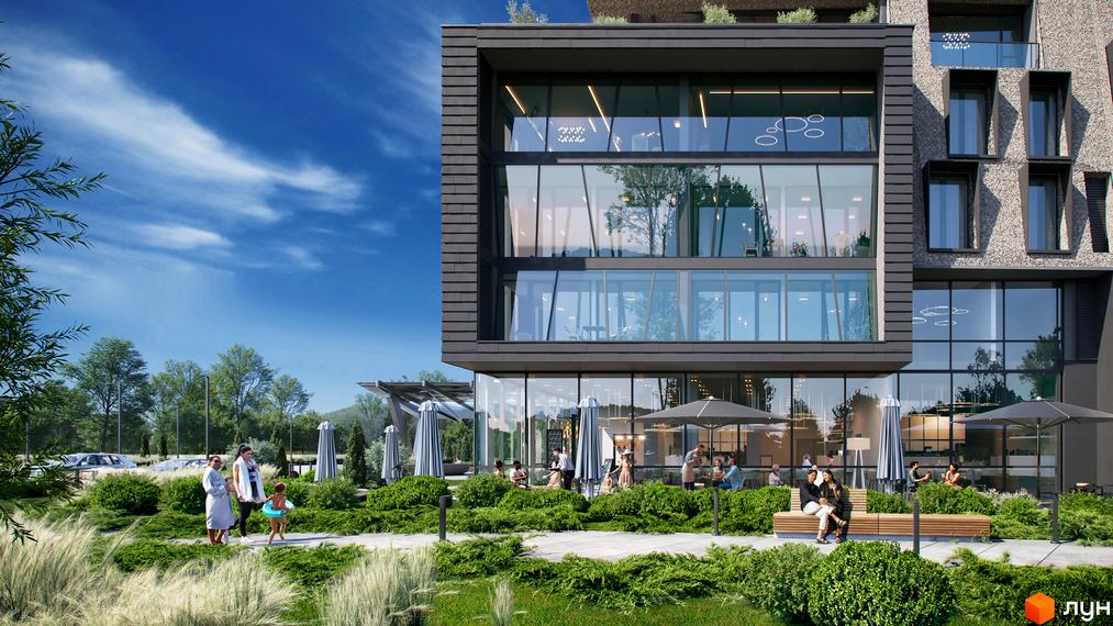 Apartel Kosyno – новобудова з панорамними вікнами та зеленою прибудинковою територією. На території комплексу розташовані зони відпочинку з парасолями та лавками.