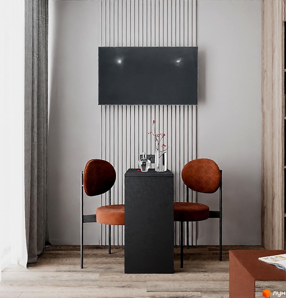 Інтер'єр квартири в ЖК SOLOWAY з двома кріслами та журнальним столиком. Сучасний дизайн та функціональне планування для комфортного життя.