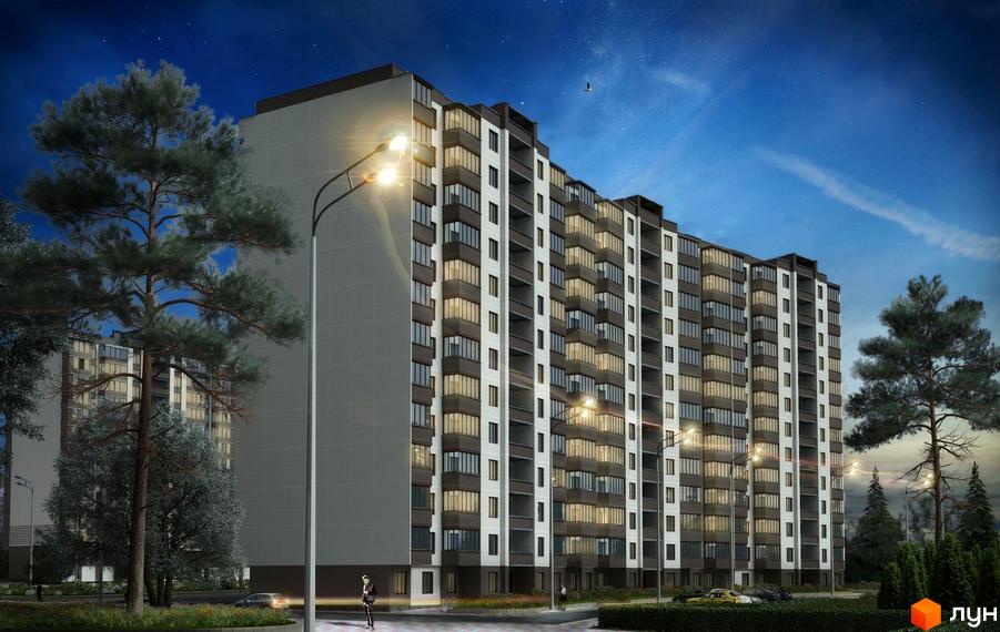 Житловий комплекс Тетерівський Бульвар – це сучасна новобудова з багатоповерховими будинками та затишною прибудинковою територією, освітленою вуличними ліхтарями.