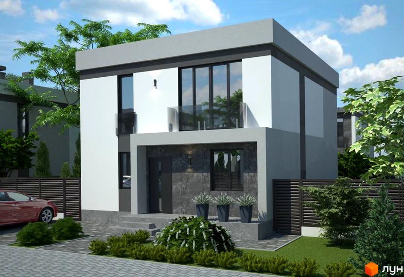 Зображення двоповерхового будинку в Котеджному містечку GREAT OSOCOR Apartments з озелененням та доріжкою перед будинком.