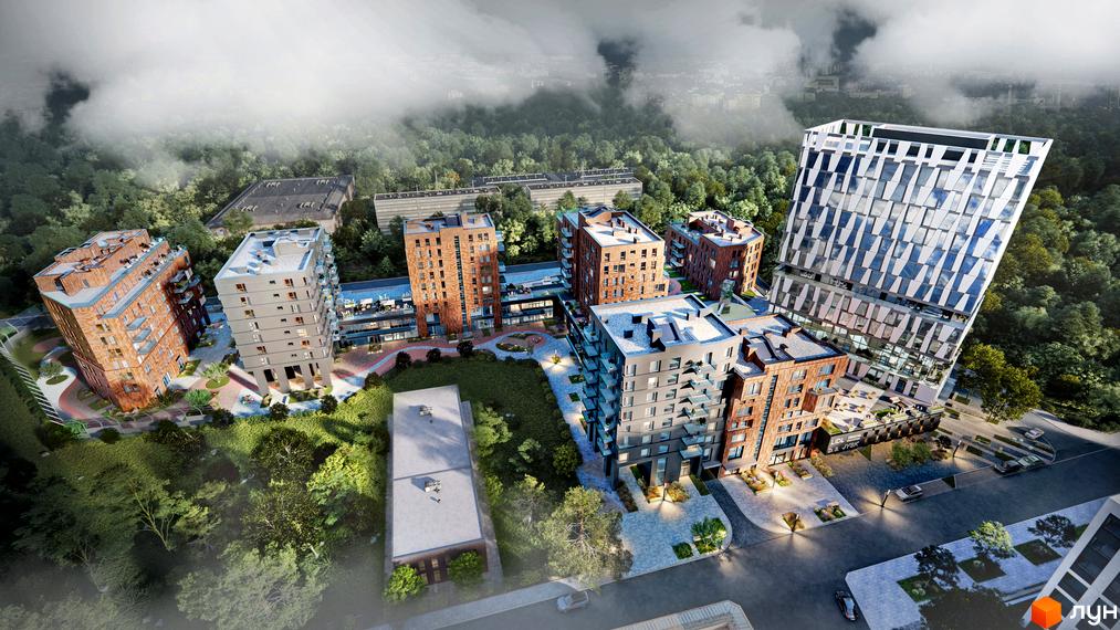 Житловий комплекс N69 Residents - це сучасна архітектура з цегляними фасадами та скляною вежею. Прибудинкова територія облаштована зеленими зонами та місцями для відпочинку.