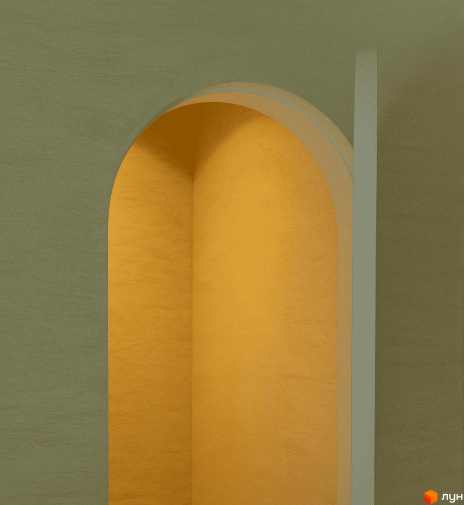 Житловий комплекс Crystal Park Tower з арковим входом та приглушеним освітленням. Зовнішній вигляд будівлі у спокійних тонах.