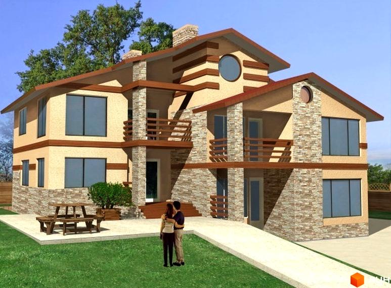 Комплекс КМ Южный Амфитеатр з сучасним фасадом та балконами. Прибудинкова територія з газоном та зоною для відпочинку.