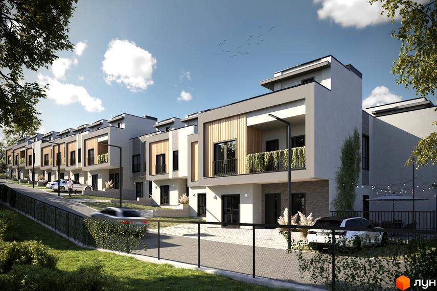 Таунхауси AVVA-3 - це сучасна забудова з елегантними фасадами та індивідуальними балконами. Прибудинкова територія облаштована парковками та зеленими зонами.